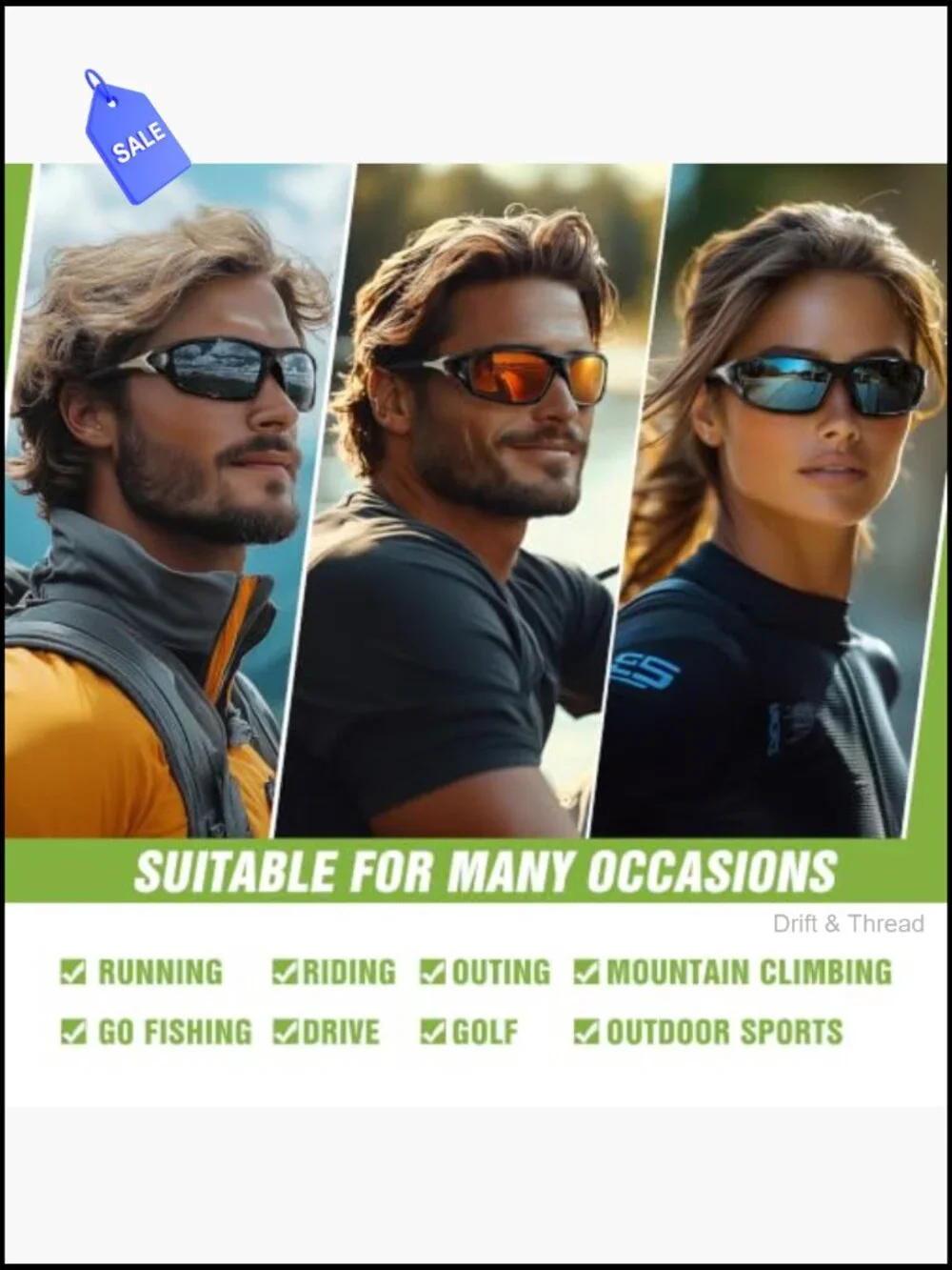 Polarized Sports Sunglasses 3 Pack Wrap Around Fishing Running Cycling Golf UV